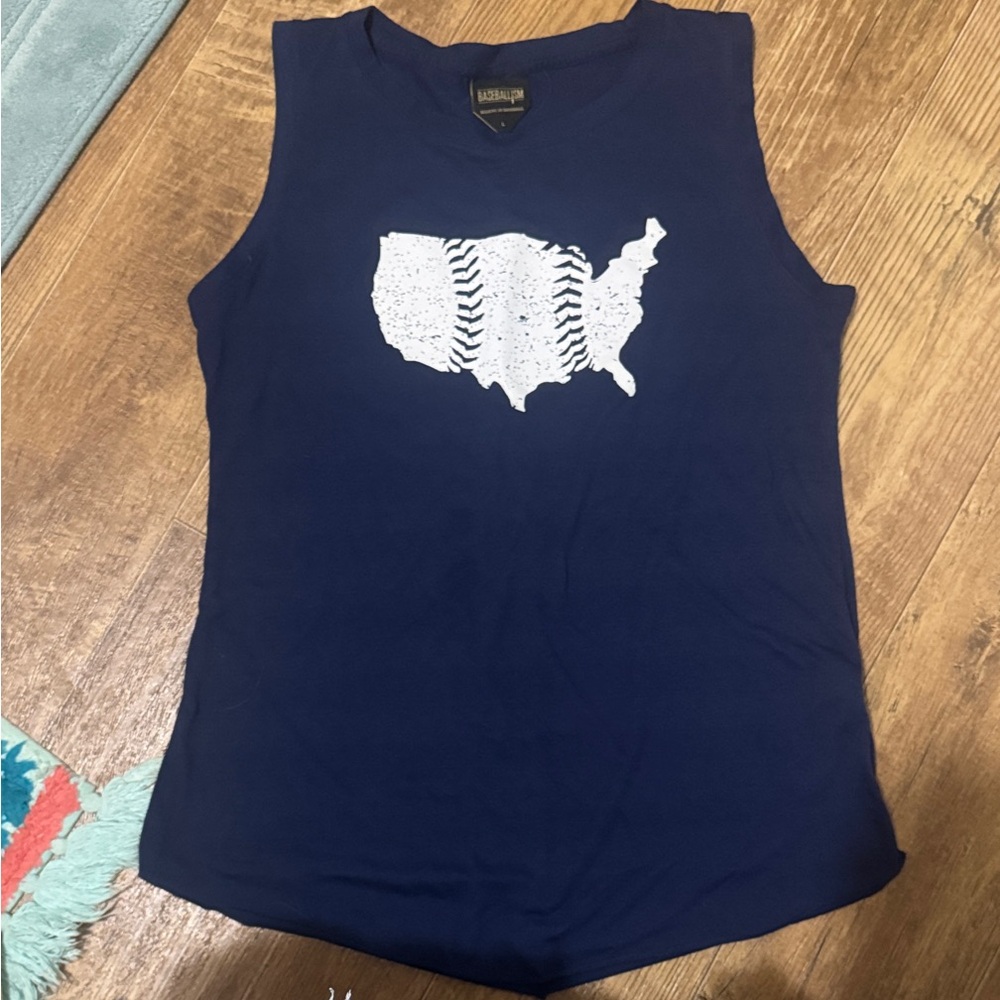 Navy Muscle Tee with USA Baseball Graphic